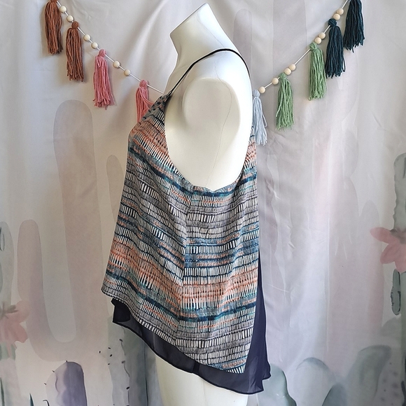 Nwot 100% Silk Top Waverly Grey Layered Racerback Split Back Hi Lo Tank Large - Picture 3 of 9